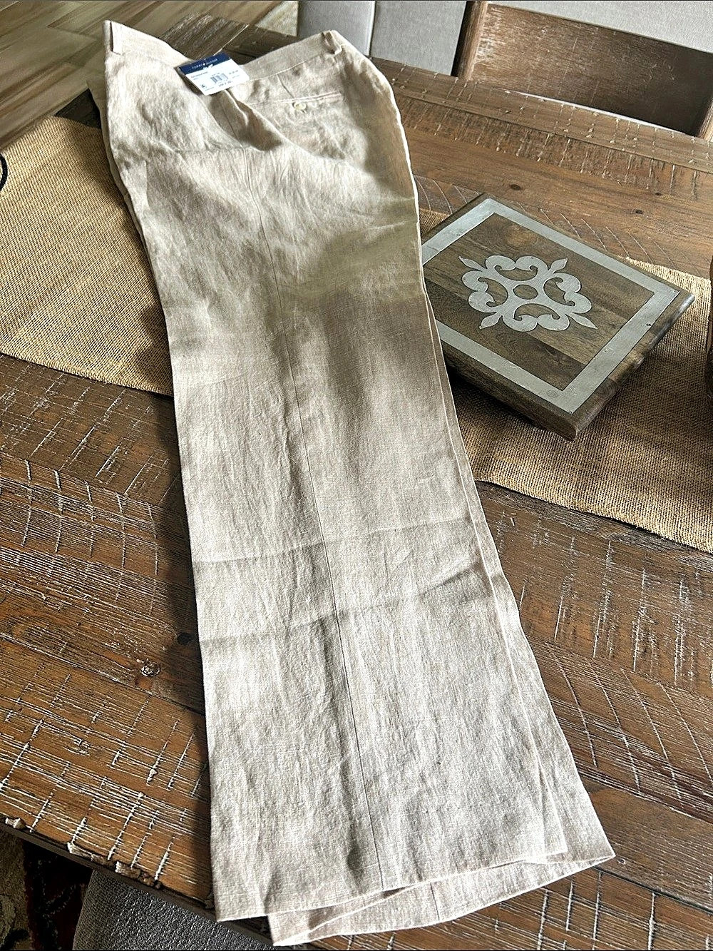 NWT Tommy Hilfiger Light Tan Linen Dress Pants Waist 34W x 30L